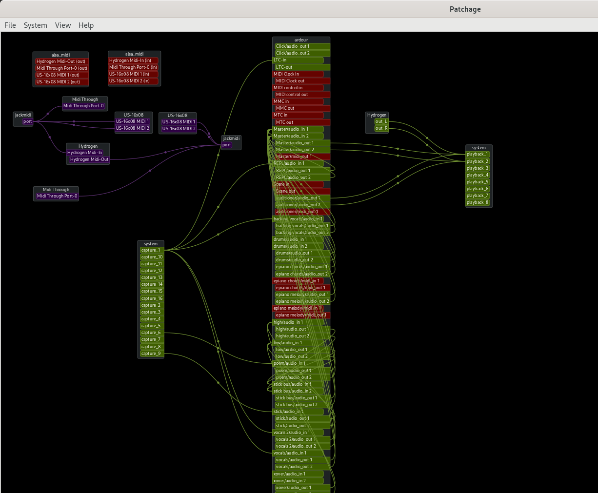 audio and MIDI signal flow in patchage